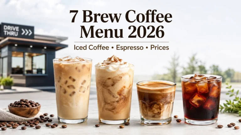 7 Brew Coffee Menu 2026 featuring iced coffee, espresso, and cold brew drinks