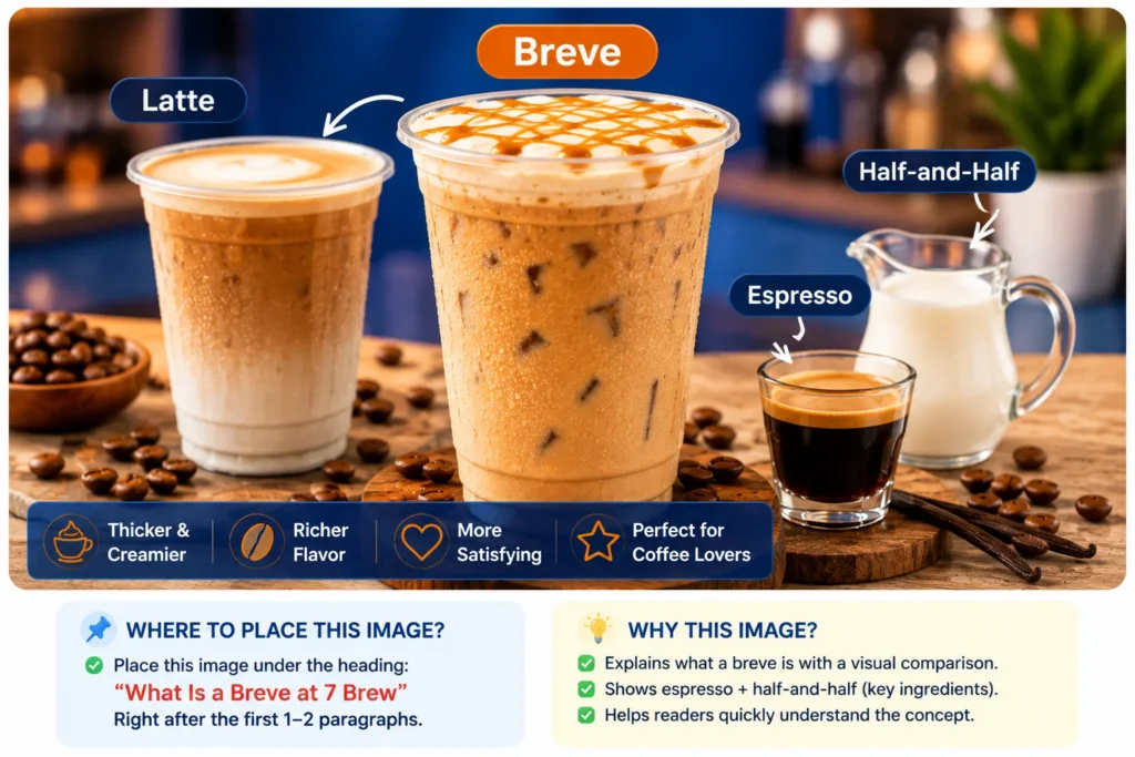 7 Brew breve made with espresso and half-and-half compared with a latte