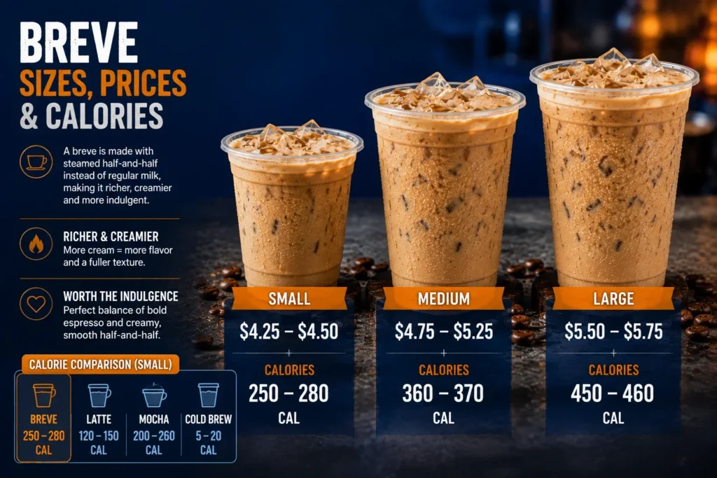 7 Brew breve sizes prices and calories comparison