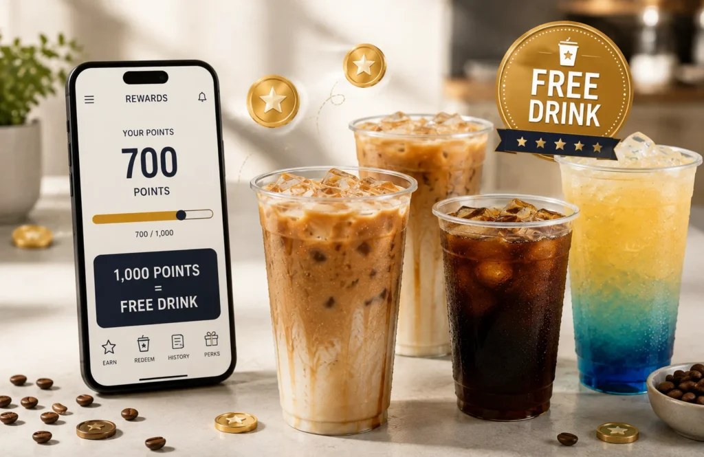 7 Brew rewards points progress toward a free drink