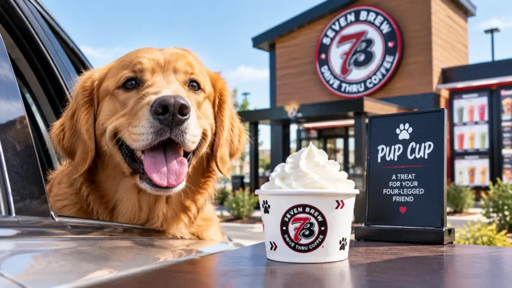 7 Brew Pup Cup with whipped cream for dogs at a 7 Brew drive-thru