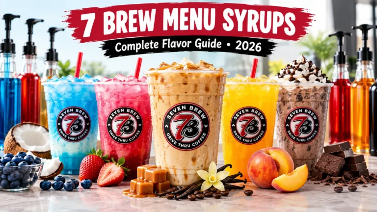 7 Brew menu syrups complete flavor guide with colorful coffee and fruit drinks