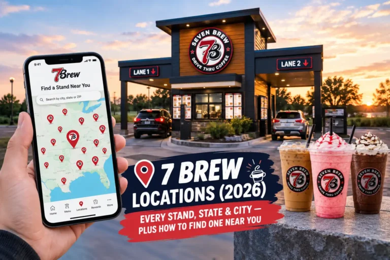 7 Brew locations 2026 map showing drive-thru stands across states and cities
