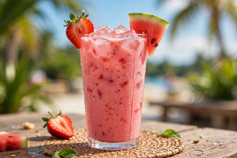 Pink iced 7 Brew Pink Mermaid drink with strawberry and watermelon